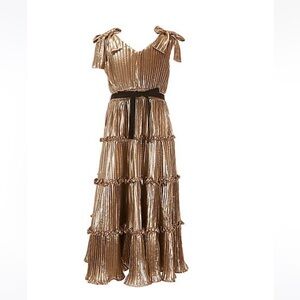 A Loves A Big Girls Ruffle Pannel Maxi Dress  Elegant Gold Pleated Dress